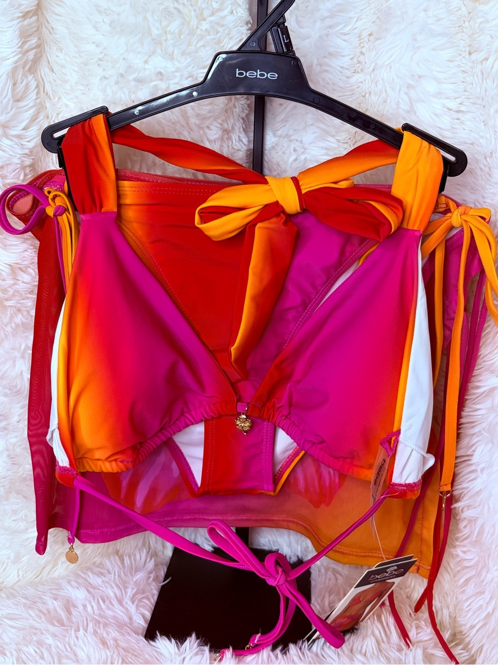 bebe Pink Ombré Sky 3 Pc Triangle Bikini Set
